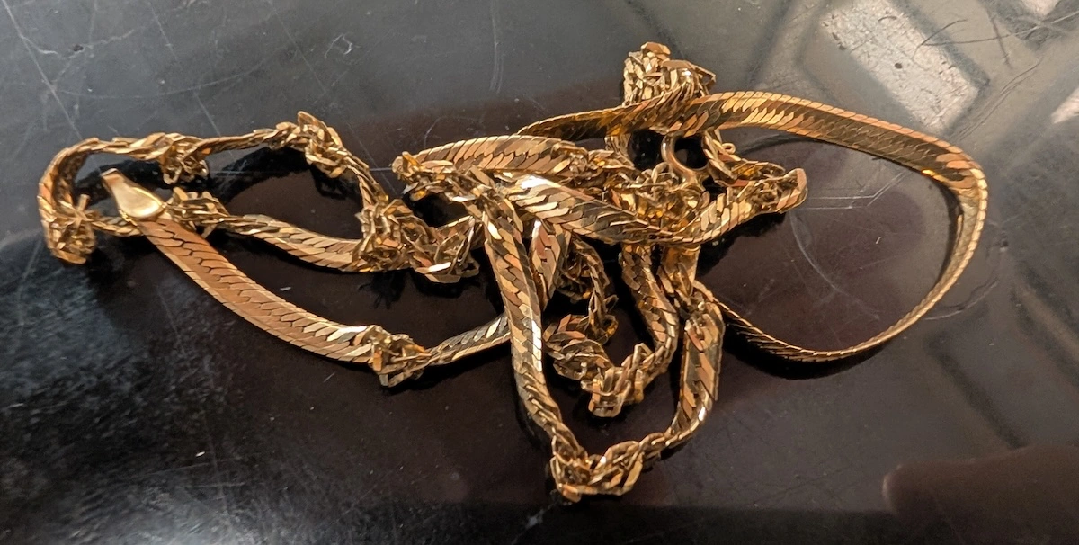 Broken and tangled gold jewelry still has value