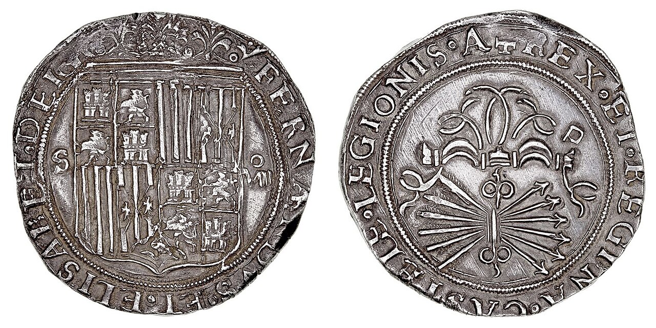 Spanish 8 reales silver coins circulated widely in colonial America and the early United States. They were an important predecessor to the American silver dollar.